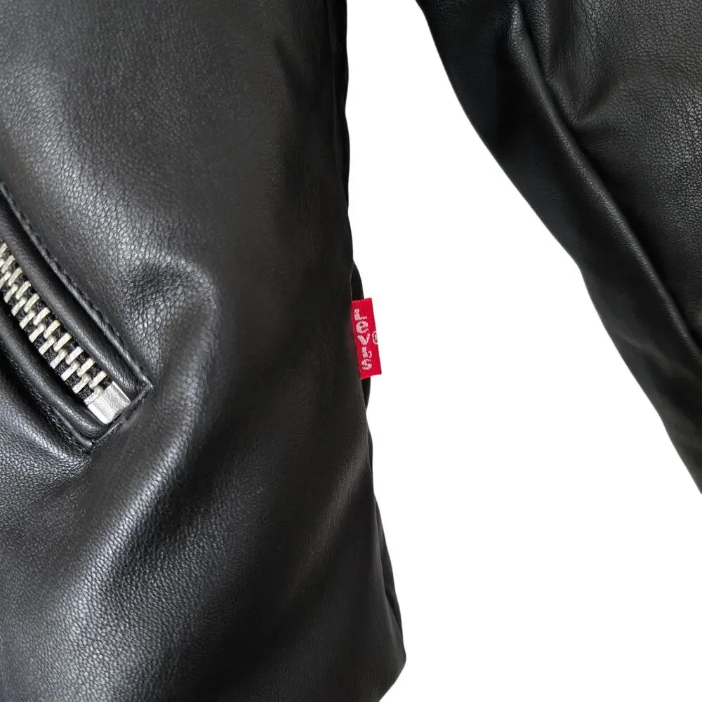 New Levi Strauss Faux Leather Short Puffer Zip up Black Women's Jacket Size XL - Picture 7 of 11